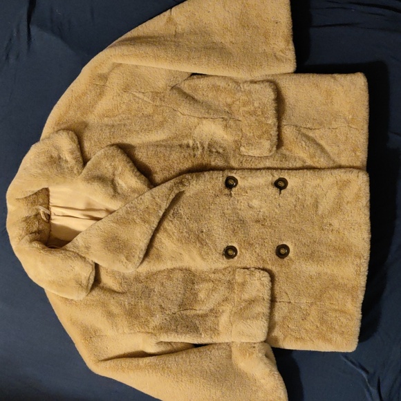 Free People Apricot Kate Faux Fur Double Breasted Teddy Coat, Size L - Picture 15 of 15